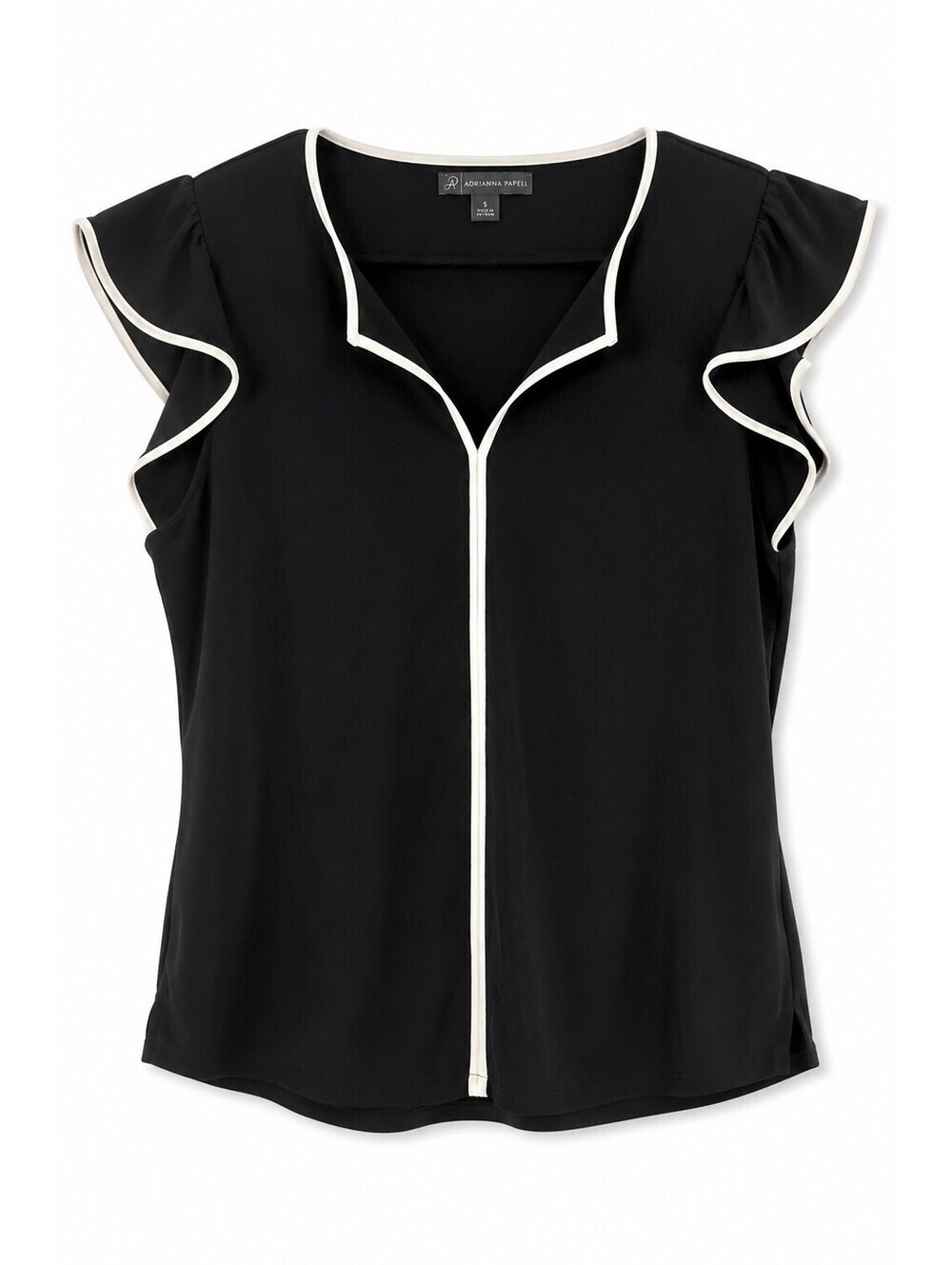 Adrianna Papell Black White Trim Flutter Sleeve Blouse Women's Size S
